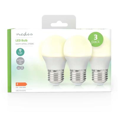 LED-Lamp E27 | G45 | 4.9 W | 470 lm | 2700 K | Warm Wit | 3 Stuks