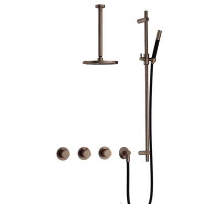Hotbath Cobber - CB7067 - Inbouw Regendoucheset - Verouderd Messing - 2 Stopkranen - Thermostatisch - Plafondbuis 30 cm - Hoofddouche 200 mm - Staafhanddouche - Glijstang 900 mm - Waterbesparend