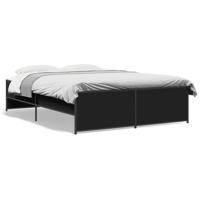 Bedframe LED bewerkt hout metaal zwart 140x190 cm - thumbnail
