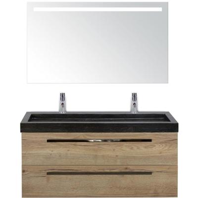 Seville Badmeubelset 120 cm - 2 Laden Natuur Eiken - Wastafel Lucca Enkel met Sence Spiegel