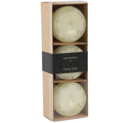 Countryfield drijfkaars bollie crème 7 x 5 cm set van 3 | 12 stuks
