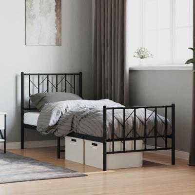 Bedframe met hoofd- en voeteneinde metaal zwart 75x190 cm