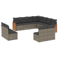 11-delige Loungeset met kussens poly rattan grijs - thumbnail