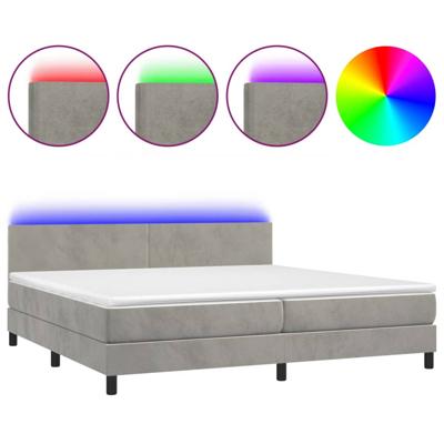 Boxspring met matras en LED fluweel lichtgrijs 200x200 cm
