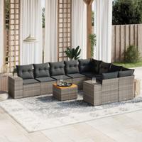 10-delige Loungeset met kussens poly rattan grijs - thumbnail