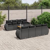 9-delige Loungeset met kussens poly rattan zwart - thumbnail