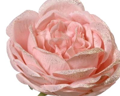 Roos op steel met glitters roze H57cm