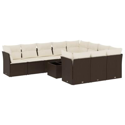 11-delige Loungeset met kussens poly rattan bruin - thumbnail