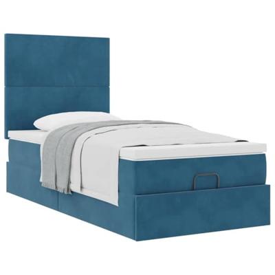 Ottoman bed met matrassen 90x200cm fluweel donkerblauw