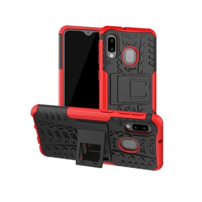 Band textuur TPU + PC schokbestendig geval voor Galaxy A20e/A10e met houder (rood)