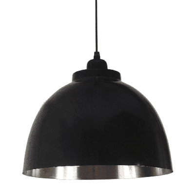 Glans Zwart Industriële Hanglamp Capri 44 cm 1 Lichts Met Mat Nickel Binnenzijde Glans Zwart Industriële Hanglamp Capri 44 cm 1 Lichts Met Mat Nickel Binnenzijde