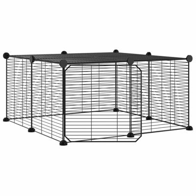 VidaXL Huisdierenkooi met deur 12 panelen 35x35 cm staal zwart VidaXL Huisdierenkooi met deur 12 panelen 35x35 cm staal zwart