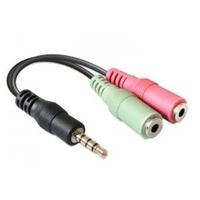Audio Jack 3.5mm Y-Splitter, Stereo+Microfoon, platte kabel, wit/rood - thumbnail