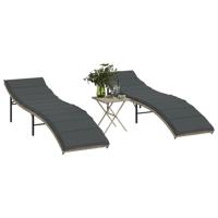 Ligbedden 2 st met tafel poly rattan lichtgrijs - thumbnail