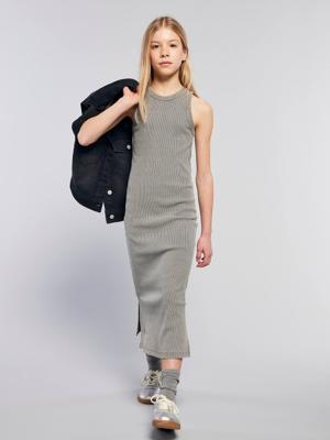 Lange tanktopjurk met Amerikaanse mouwen voor meisjes JONEN antraciet