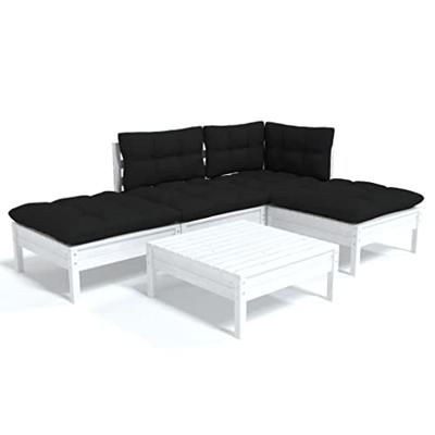 5-delige Loungeset met kussens grenenhout wit