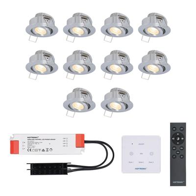 Set van 10 Granada LED Mini Inbouwspots met trafo en muurdimmer - 12 Volt 3 Watt 200 lumen - Dimbaar - Kantelbaar - Plat 35mm - 2700K - IP44 - RVS