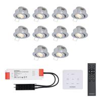 Set van 10 Granada LED Mini Inbouwspots met trafo en muurdimmer - 12 Volt 3 Watt 200 lumen - Dimbaar - Kantelbaar - Plat 35mm - 2700K - IP44 - RVS - thumbnail