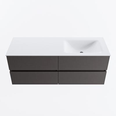 MONDIAZ VICA 130cm badmeubel onderkast Dark Grey 4 lades. Wastafel CLOUD rechts zonder kraangat, kleur Talc.