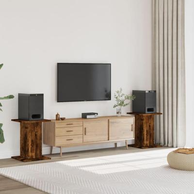 Speakerstandaards 2 st 30x30x60 cm bewerkt hout gerookt eiken