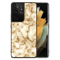 Samsung Galaxy S21 Ultra Marmeren Print Telefoonhoesje Marmer Goud - thumbnail