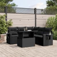 6-delige Loungeset met kussens poly rattan zwart - thumbnail