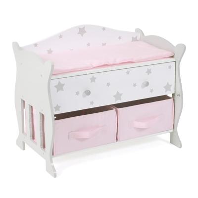 Poppencommode met opbergruimte - Grey Stars Poppencommode met opbergruimte - Grey Stars