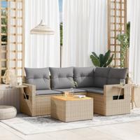 5-delige Loungeset met kussens poly rattan beige - thumbnail