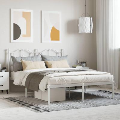 Bedframe met hoofdbord metaal wit 140x200 cm