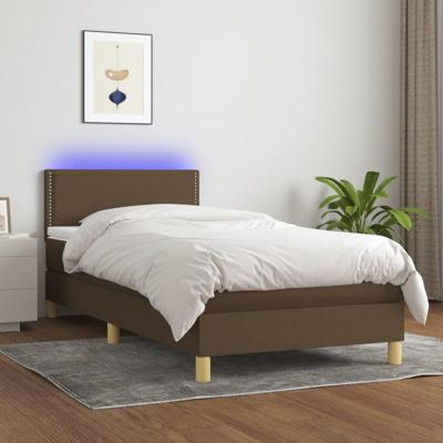 Boxspring met matras en LED stof donkerbruin 100x200 cm