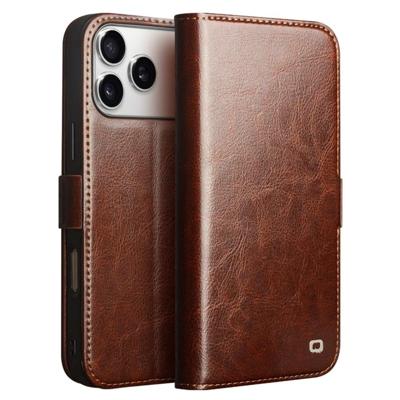Qialino iPhone 17 Pro Max hoesje - Leren bookcase - Bruin