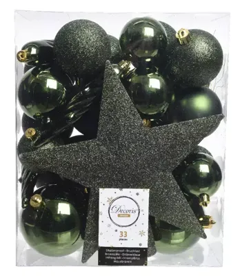 Decoris Kerstballen Plastic mix+piek 33st Dennengroen