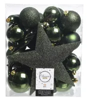 Decoris Kerstballen Plastic mix+piek 33st Dennengroen - thumbnail
