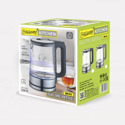 Maestro MR053 waterkoker 1,7 l 2200 W Zwart, Transparant - thumbnail