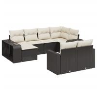 10-delige Loungeset met kussens poly rattan zwart - thumbnail