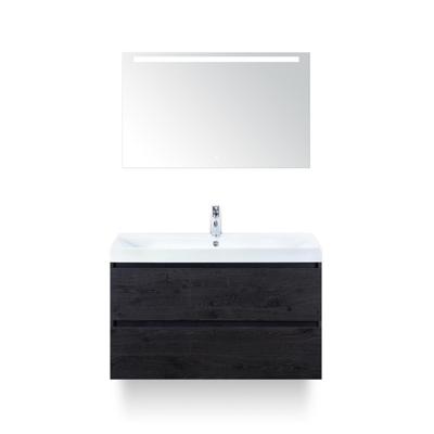 Maxx XL Badmeubelset 100 cm - Black Oak - Wastafel Just 1 kraangat - met LED Spiegel