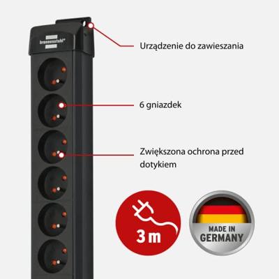 Brennenstuhl Premium-Line 60.000A Extension Lead With Surge Protection 6-Way Black 3M H05Vv-F 3G1.5 - 1951164400