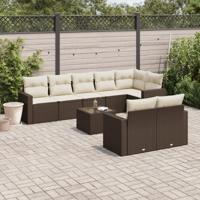 8-delige Loungeset met kussens poly rattan bruin - thumbnail