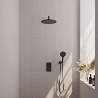 Brauer Black Carving Thermostatische Regendoucheset Inbouw - Hoofddouche 30 cm - Gebogen Wandarm - 3 Weg - Handdouche 3 Standen - Doucheslang - Wandaansluitbocht - Mat Zwart - thumbnail