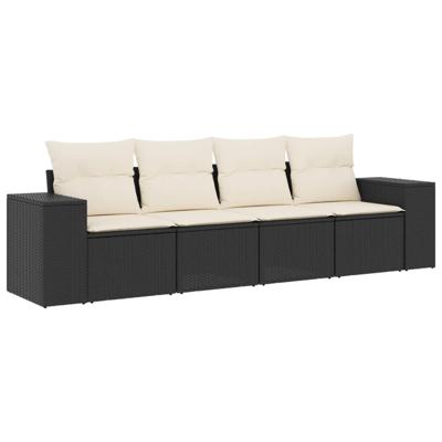 5-delige Loungeset met kussens poly rattan zwart