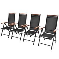 VidaXL Opklapbare stoelen, 4 stuks, aluminium en textiel, zwart. - thumbnail