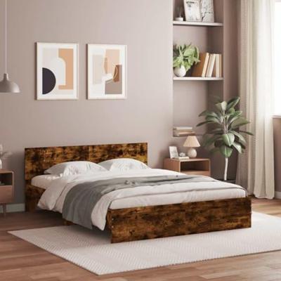 Bedframe met hoofdeinde en LED gerookt eikenkleurig 150x200 cm