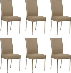 Set van 6 Taupe leren moderne eetkamerstoelen Real - poot vierkant rvs - Toledo Leer Mocca (taupe leer)