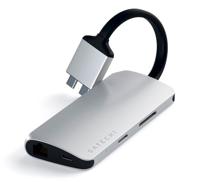 Satechi Type-C Dual Multimedia Adapter met Dubbele 4K HDMI, USB-C PD, Gigabit Ethernet, Micro/SD-kaartlezers, USB 3.0 - Voor M2/ M1 MacBook Pro/Max (Zilver) - thumbnail