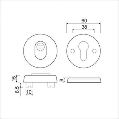 AMI veiligheidsrozet 15 mm kt F1 + 2 schr.m6 x 53 rvs