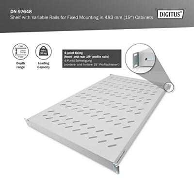 Digitus DN-97648 19 inch Apparaatbodem voor patchkast 1 HE Variabele bevestigingsrails Geschikt voor kastdiepte: 1000 mm Grijs-wit (RAL 7035) Digitus DN-97648 19 inch Apparaatbodem voor patchkast 1 HE Variabele bevestigingsrails Geschikt voor kastdiepte: 1000 mm Grijs-wit (RAL 7035)