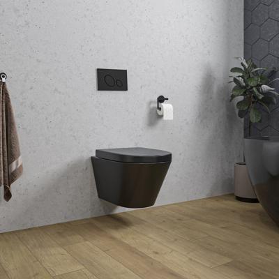 Wiesbaden Wandcloset Stereo Rimless Met Vesta Toiletzitting Mat Zwart