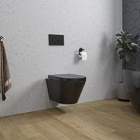 Wiesbaden Wandcloset Stereo Rimless Met Vesta Toiletzitting Mat Zwart - thumbnail