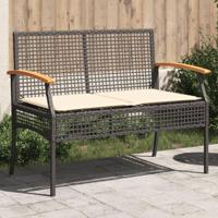 Tuinbank met kussen poly rattan en acaciahout zwart - thumbnail