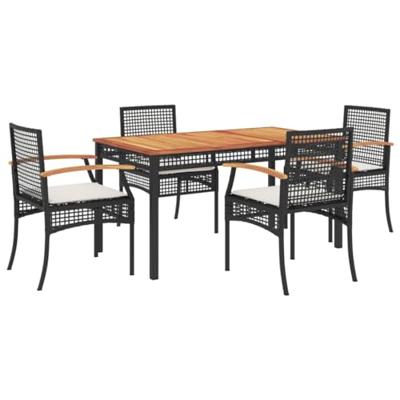 5-delige Tuinset met kussens poly rattan zwart